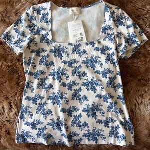 Sezane Amara T-shirt Fiori Blue Print - Pink Creation - Size XXL